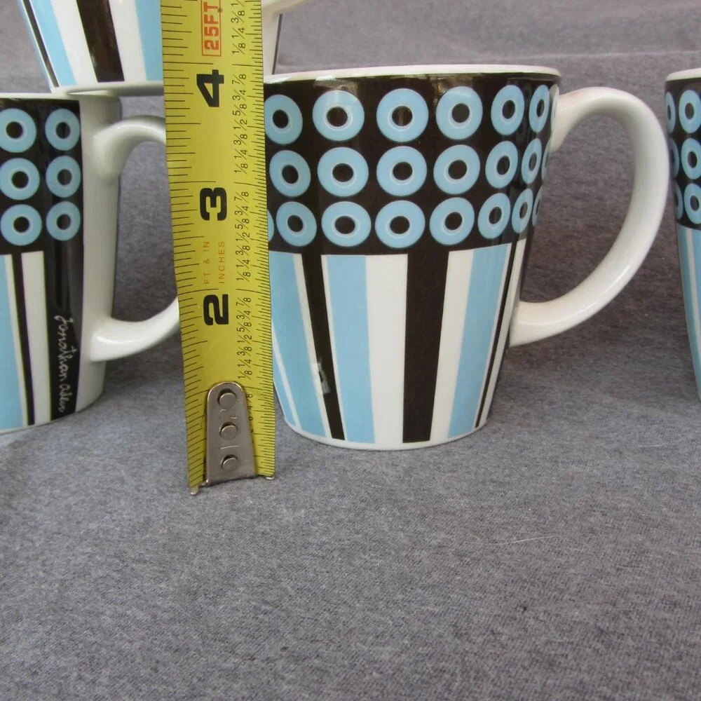 Jonathan Adler Happy Home circles & stripes 14 oz mugs set of 4 (W3271)